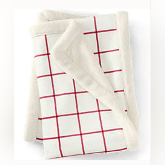 Land's End Cozy Red and White Windowpane Sherpa Fleece Throw Blanket NWT 50X70 - Picture 1 of 1